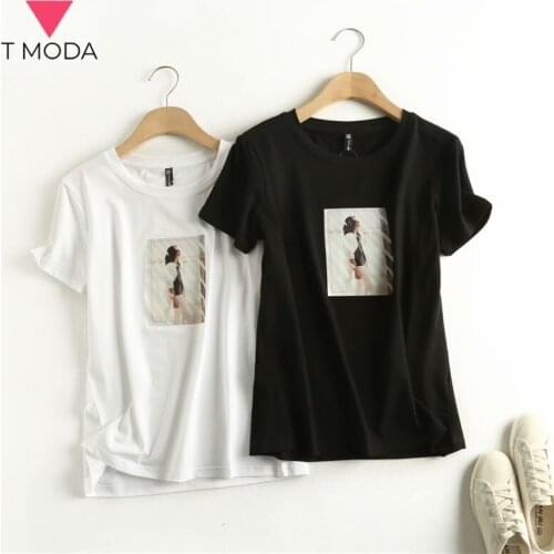 T MODA 2021 Womens Character Printed Casual Cotton T-shirt Female Round Neck Summer Comfort Fashion Short Sleeve Tees Tops