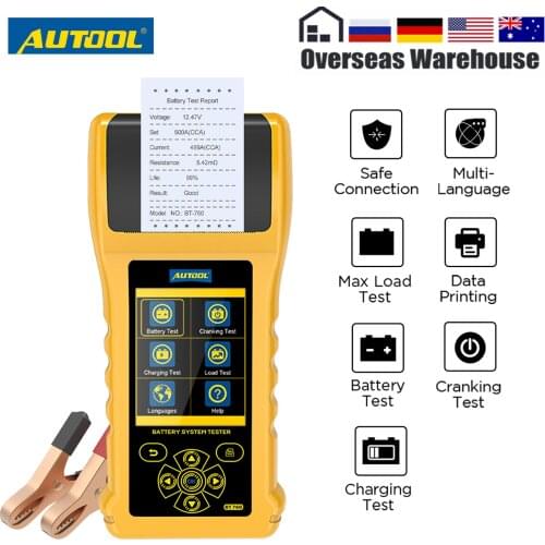 AUTOOL BT760 Car Battery Tester 6- 32V Color Screen Load Battery Analyzer Tester Multifunctional Battery Tester with Printer