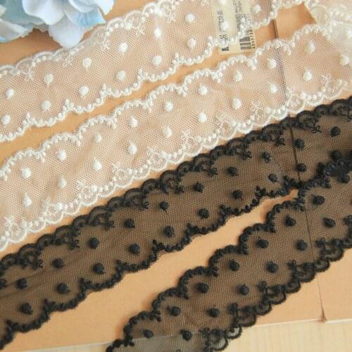 15Yards Dots Tulle Lace Trim Ribbon Fabric White Black Embroidery Wedding Trim Sewing Accessories 4cm Width