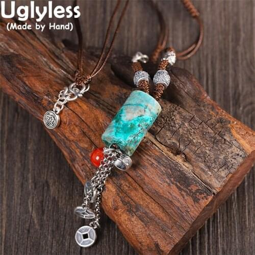 Uglyless Infinity Thai Silver Rope Necklaces for Women Natural Malachite Pendants Mysterious Ethnic Gemstones Jewelry 925 Silver
