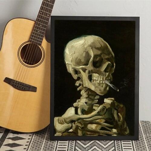 Vincent Van Gogh Skull with Cigarette Canvas Painting Posters and Prints Wall Art Pictures for Living Room Decoration Cuadros