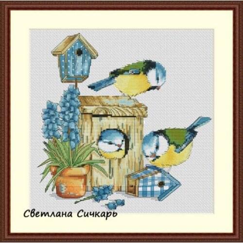 Birds and Peach Blossoms and Birds Counted Cross Stitch Kit Cross stitch RS cotton with cross stitch The Blue Bird