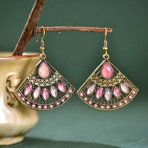 Retro Sector Turkish Crystal Indian Jhumka Earrings Womens Vintage Bohemia Boho Beads Earrings Tibetan Jewelry