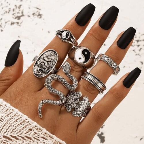 Punk Snake Matching Rings for Women Anillos Mujer Yingyang Ring Set Bagues Girls Anillo Bohemian Jewellery Slytherin Accessories