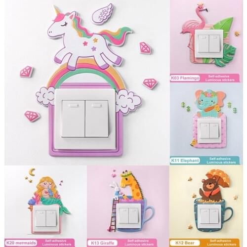 1Pcs PU Glow Wall Sticker Cute Cartoon Animal Home Decal Switch Sticker Kids Rooms Decor Removable Luminous Kids gife