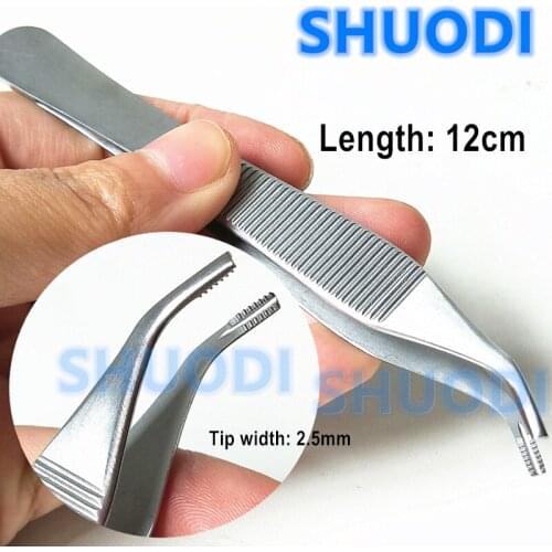 1 piece Dental Medical Tweezers Dental Adson Brown Tissue Tweezer 12 cm serrated Tip Implant Surgical Tools Curved Tip