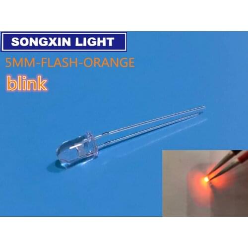 100pcs 5mm Orange Flash Flashing Blink Amber Water Clear Bright LED Leds flashing orange led danshan ORANGE
