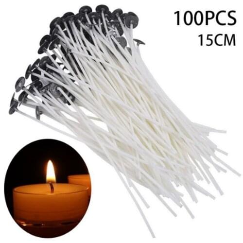 100Pcs/set 15cm Candle Wicks Smokeless Wax Pure Cotton Core DIY Candle Making Pre-waxed Wicks Candle Making Supplies