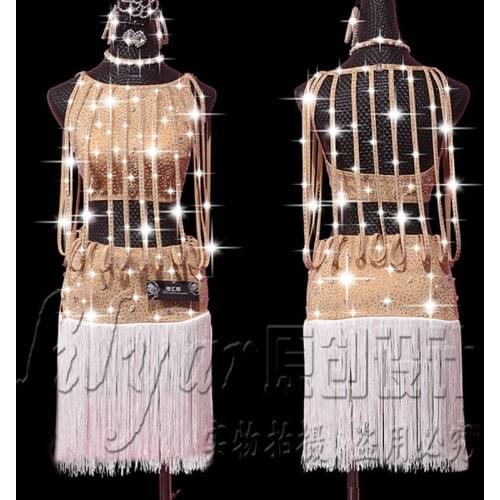 2020 Latin Dance Dress For Women Rhinestone Strip Salsa Dress Falda Flecos Fringe Dress Stage Competition Latin Dresses VDB154