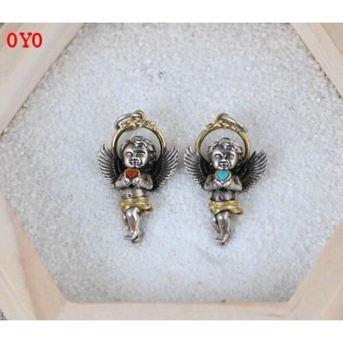 2021 new S925 silver retro literary fashion southern red agate peach heart angel female temperament pendant