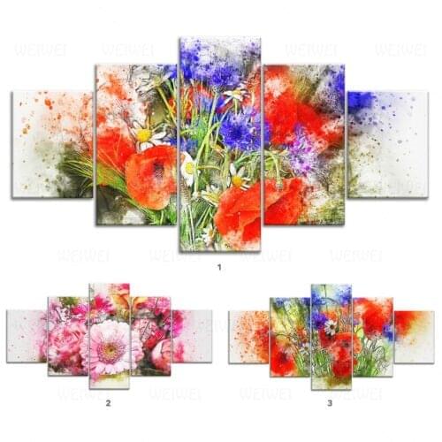 5Pcs Painting Colorful Flower Bouquet Abstract Canvas Print Painting Frameless Wall Art Home Livingroom Decor