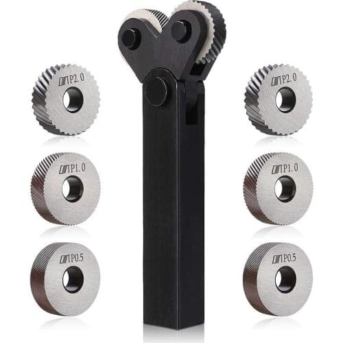 7PCS Knurling Tool 0.5/1/2mm Diagonal Dual Wheel Linear Knurl Set Steel Lathe Cutter Wheel Knurling Tool Holder Hob Set Nice New