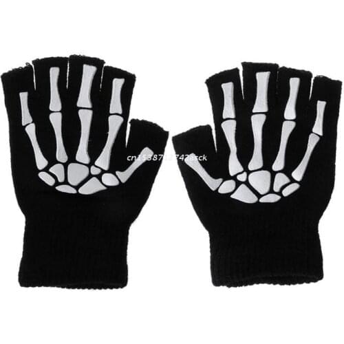 Bicycle Ghost Claw Half Finger Knitted Gloves Cycling Gloves Kids Outdoor Sports Bicycle Half Finger Skeleton Soft Protective