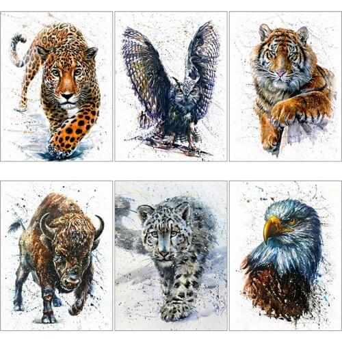 Diy 5d Full Diamond Embroidery Animal Square Round Diamond Painting Tiger Panther Eagle Mosaic Furniture Decoration Hobby Gift