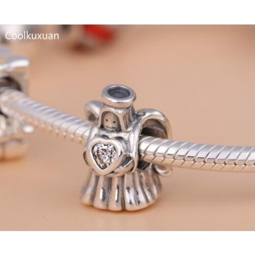 Christmas Authentic 925 Sterling Silver Angel of Love, Clear CZ charm beads Fit Original Brand Charms Bracelet jewelry