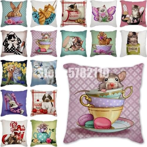 Cat Mouse Dog Rabbit Pillow Case for Home Sofa Car Soft Plush Decor Cute Animal Cushion Cover Printed Pillowcase 45x45cm