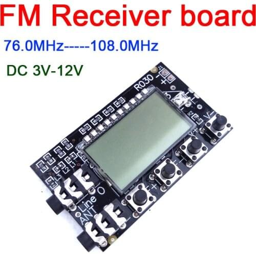 Digital LCD frequency 76MHz--108MHz FM radio module stereo FM receiver board Audio output + antenna dc 3v-12v