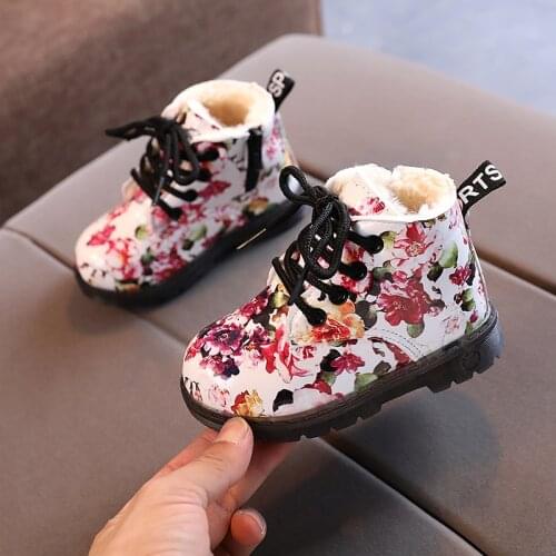 Kids Casual Short Soft Leather Printing Boots for Girls Children Wear-resistant Light Martin Boot Baby Toddler Shoes Size 21-30