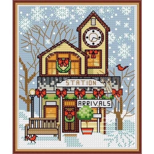 FA114 Christmas cottage 4 cross stitch kit aida 14ct 11ct count print canvas cross stitches needlework embroidery DIY handmade