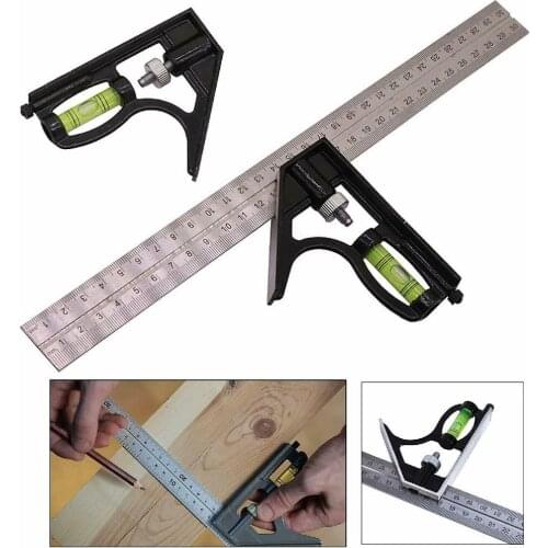 HiMISS 300mm (12") Adjustable Engineers Combination Try Square Right Angle Ruler Set