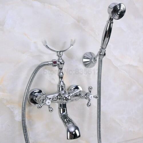 Chrome Polished Wall Mounted Clawfoot Bathtub Faucet With Hand Shower Bathroom Bath Shower Faucets tna226