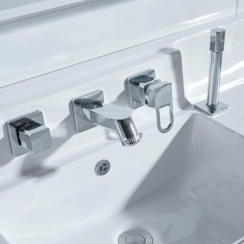 Vidric Bathrooms Chrome Faucet Double Knobs 4 Hole Deck Mounted Sink Faucet Hot Cold Mixer Tap With Hand Shower