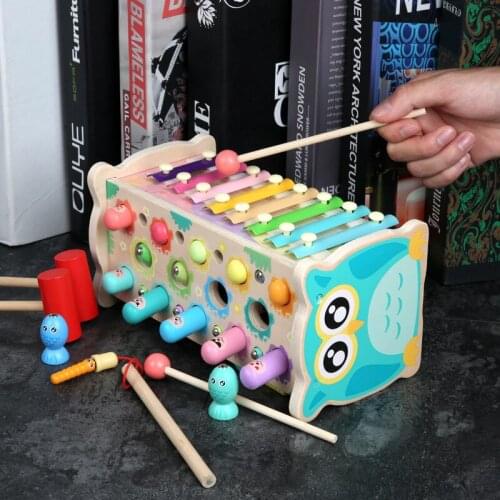 Montessori Play Whac-a-Mole Toy Kids Wooden Fishing Game Music Baby 13 Months Early Ducational Learning Toy Childrens Gift2021