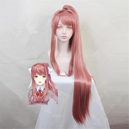 Doki Doki Literature Club! Monika Wigs DDLC Long Heat Resistant Synthetic Hair Perucas Cosplay Wig + Wig Cap