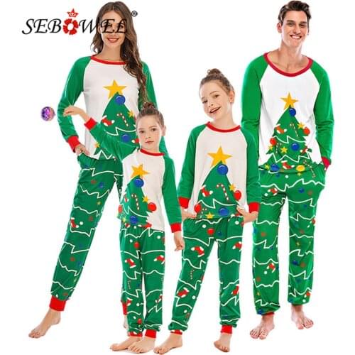 SEBOWEL Christmas Family Matching Clothes Pajamas Set Mother Father Kids Two Pieces Suits Long Sleeve Top + Pants Xmas Sleepwear
