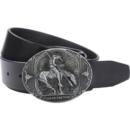 Rodeo Knight Oval Buckle Leather Belt Native Buckle Jeans Pants Accessories