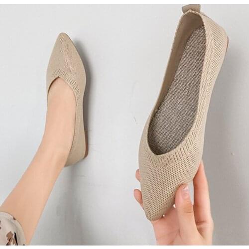 Maggies Walker Women Mesh Casual Shoes Fashion Knitted Pointed-toe Flats Woven Breathable Shoes More Colors Size 35~40