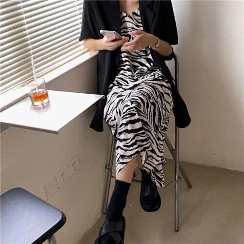 Mazefeng 2020 New Sexy V-neck fashionable Dress Women Fashion Long Sleeve Womens Dress Retro Elegant Zebra Pattern Long Dresses