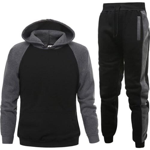 Fashion New Men Autumn Long Sleeve Pocket Hoodie Pants Color Block Sports Tracksuit Outfit