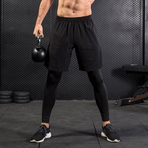 2021Male Tights Leggings for Running Gym Sport Fitness Quick Dry Fit Joggings Workout MenS Compression Pants Fake Two Trousers