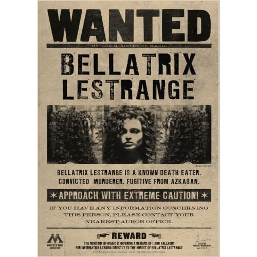 Movie Famous Movie Potter Wanted Bellatrix Lestrange Wanted Retro Kraft Poster Bar Cafe Decorative Paintings Wall Sticker