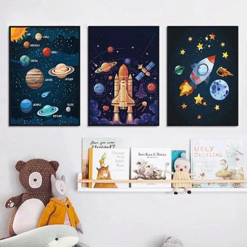 Planet Rocket Spaceship Number Letter Nursery Wall Art Diamond Painting Nordic Embroidery Pictures Baby Room DecorationZP-3013