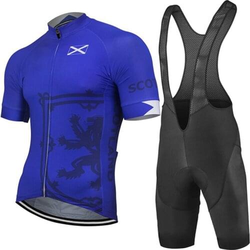 New Scotland Blue Summer Mens Cycling Jersey Set Mountain Breathable Wear Bike Clothing Sportswear Racing Bicycle Suit