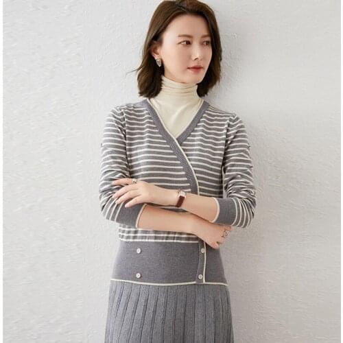 New Brand Autumn and Winter Cashmere Wool Blend Sweater Women High Collar Loose Pullover Knitted Striped Bottoming Warm Sweater