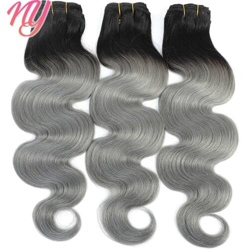 NY Body Wave Ombre Natural Color and Silver Grey 1B/SilverGrey Human Hair Bundle Natural Hair for Black Women Remy Hair Raw Hair