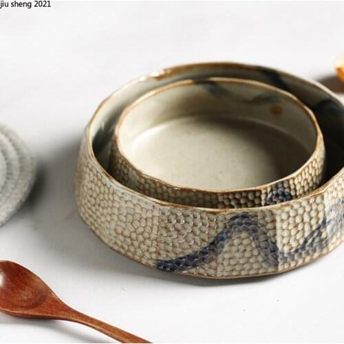 Japanese Style Retro Ceramic Rice Bowl Home 8-inch Dinner Plate Creative Large Capacity Noodle Soup Salad Dessert Bowl Tableware