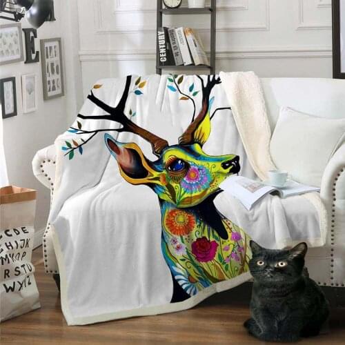 Elk Floral Moose Sherpa Blanket Flower Reindeer Bedspread Velvet Plush Bed Blanket mantas para cama Animal deisngs Winter Towel