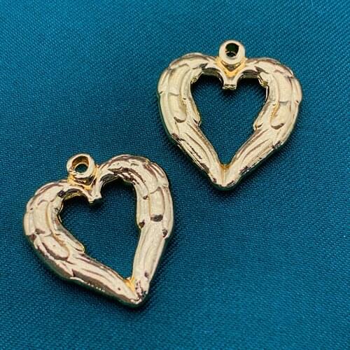 10Pcs Hollow Heart Shape Angel Wing Charms 22*20mm Golden Alloy Love Necklace Pendant For DIY Jewelry Making Crafts Accessories