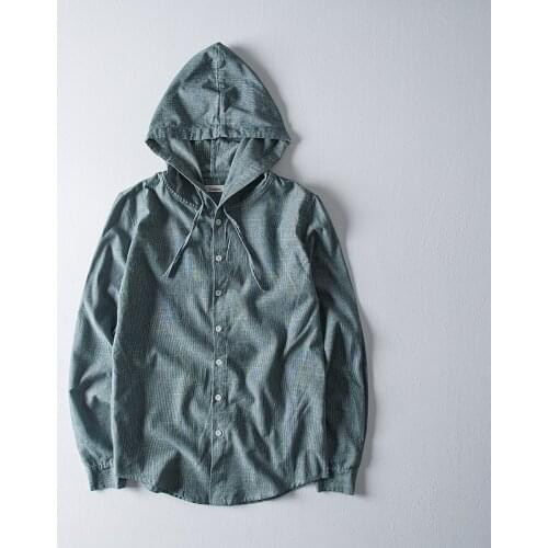 Men Spring Fashion Brand Japan Style Harajuku Minimalism Imitation Cotton Hooded Linen Long Sleeve Stripe Casual Slim Fit Shirts