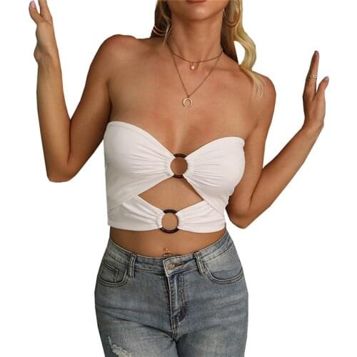 LJCUIYAO Backless Sexy Crop Tank Top Women Fashion Bandage Sleeveless Hollow White Streetwear Summer Patry Club Tube Clothes