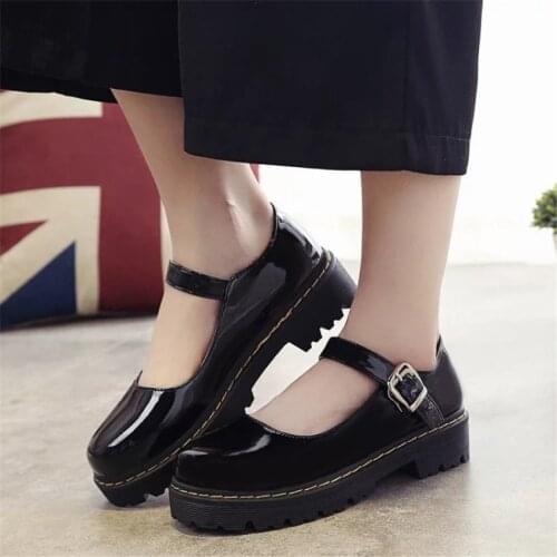 Girls JK Uniform Lolita Cosplay Shoes Japanese Students Anime Kawaii Lovelive PU Leather Shoes Woman Sweet Black Red Shoes