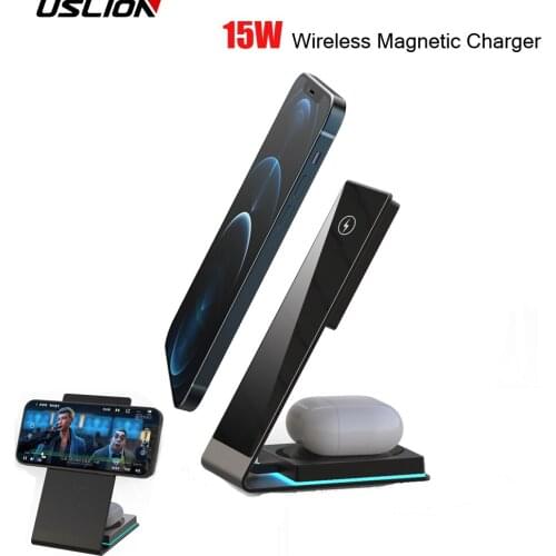 USLION Free spin Magnetic Desktop Bracket Two-in-one Wireless Charger For IPhone 12 Series Desktop Holder Stand Phone Holder 15W