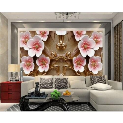 High-end elegant atmosphere house decoration paper painting panoramic flower 3D embossed background wall