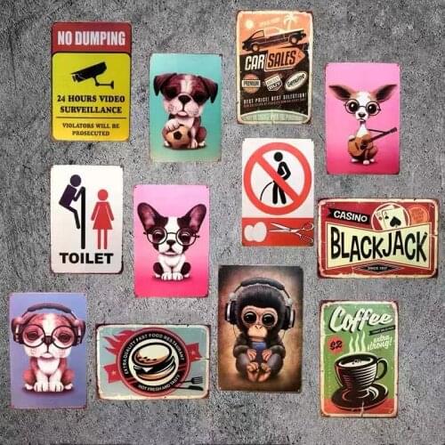Wifi Cupcake Dog Coffee Warning Vintage Metal Signs Retro Tin Poster Decorative Plates Wall Stickers Pub Bar Garage Decor