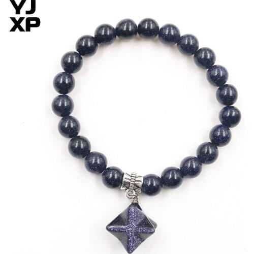 YJXP Ethnic Silver Plated Blue Sand Stone Beads with Star Bracelets for Anniversary Jewelry