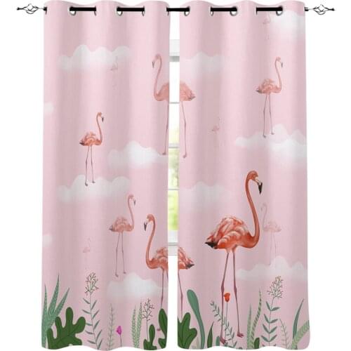 Flamingo Pink Cloud Flowers Window Treatments Curtains Valance Living Room Curtains Bathroom Outdoor Print Kids Window Curtain
